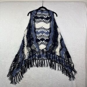 Rue 21 Womens Vest Open Crochet Fringe Festival Party Costume‎ Size S Blue White
